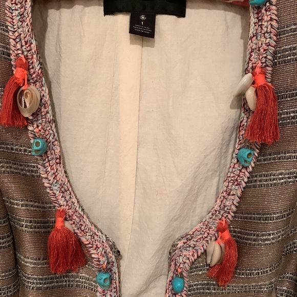 NWOT MAISON SCOTCH LUXURY CROPPED JACKET FRINGE SEASHELLS TURQUOISE EMBELLISHED - Picture 3 of 13